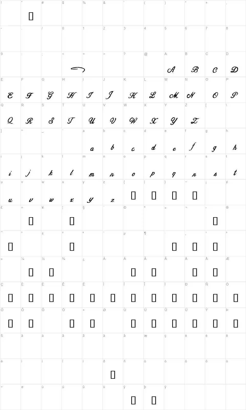 CF Jacques Cartierfont character map