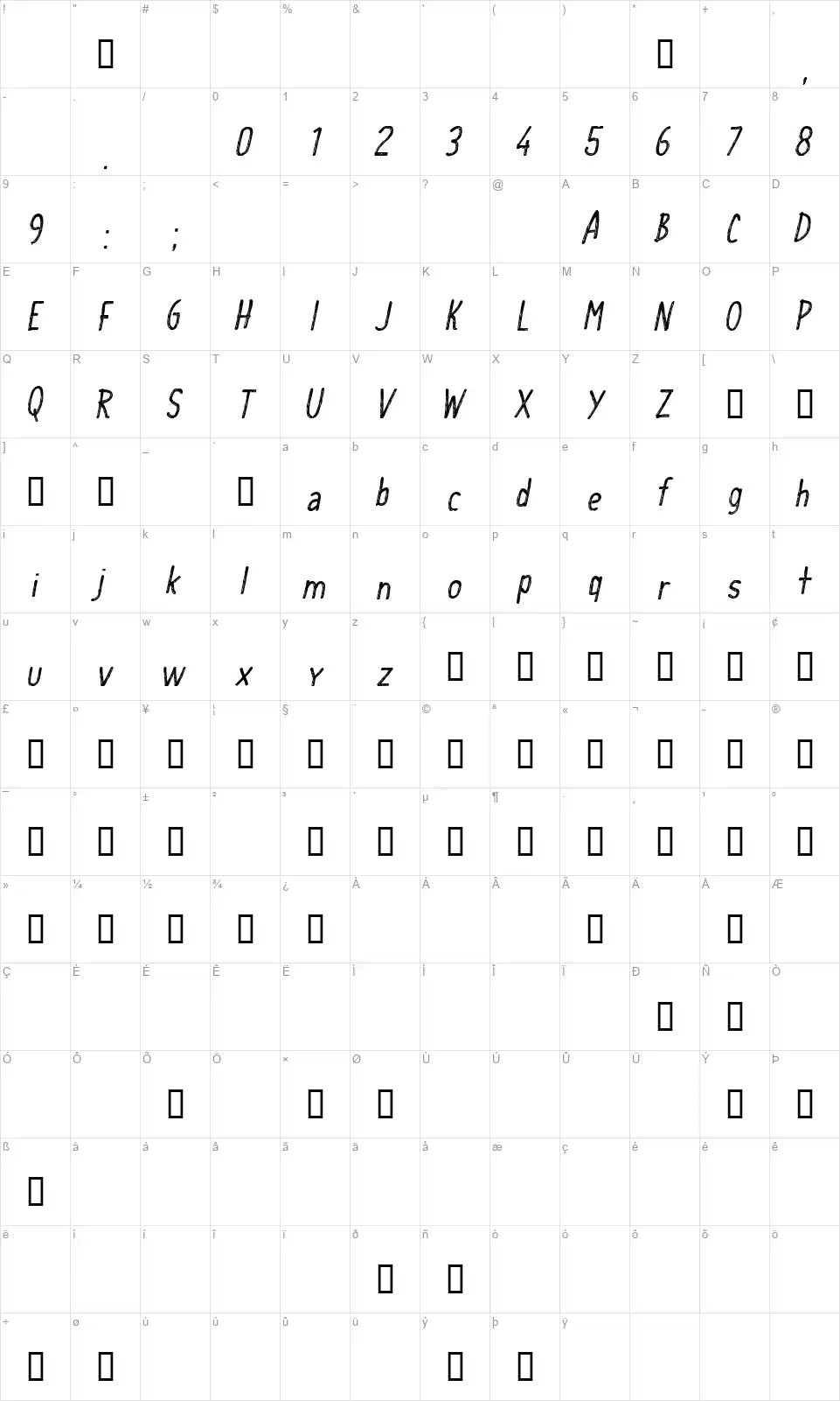 CF School Handwritingfont character map