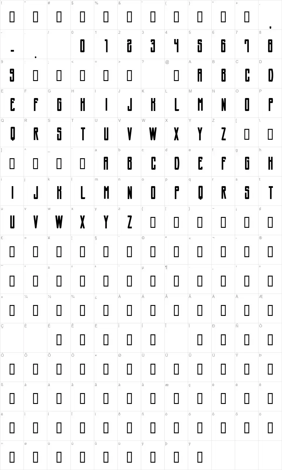 CF Showbizzfont character map