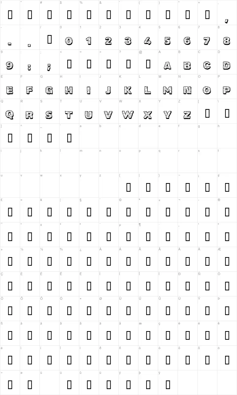 CF The Rockfont character map