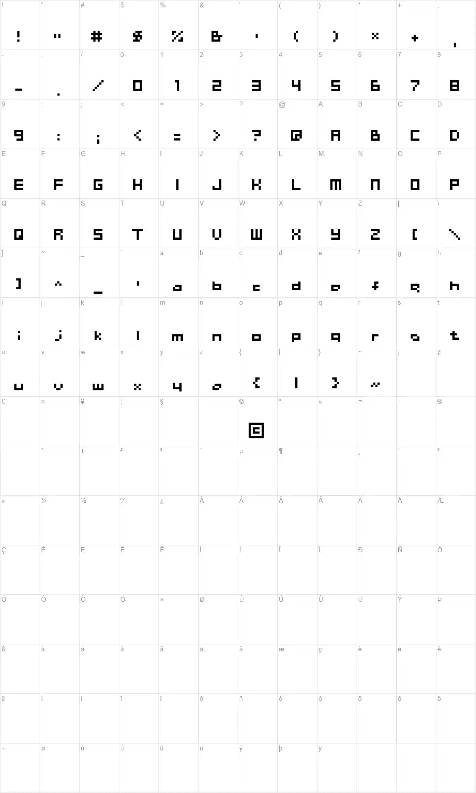 Chainreact Block Boxterfont character map
