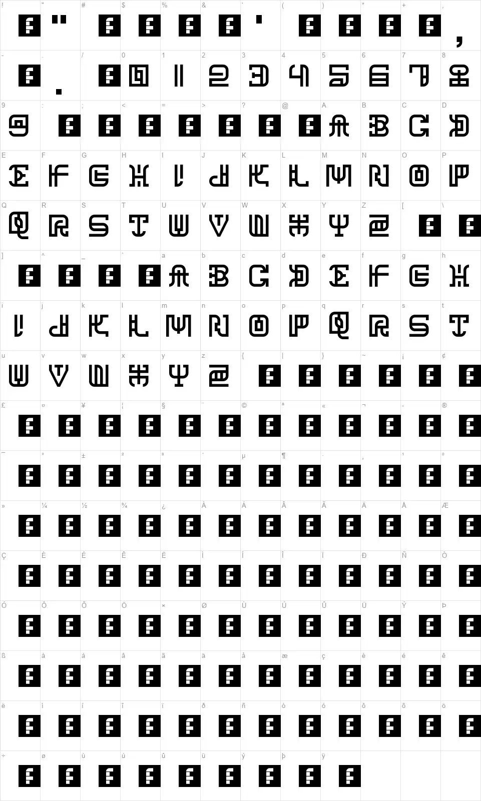 Chana Remedyfont character map