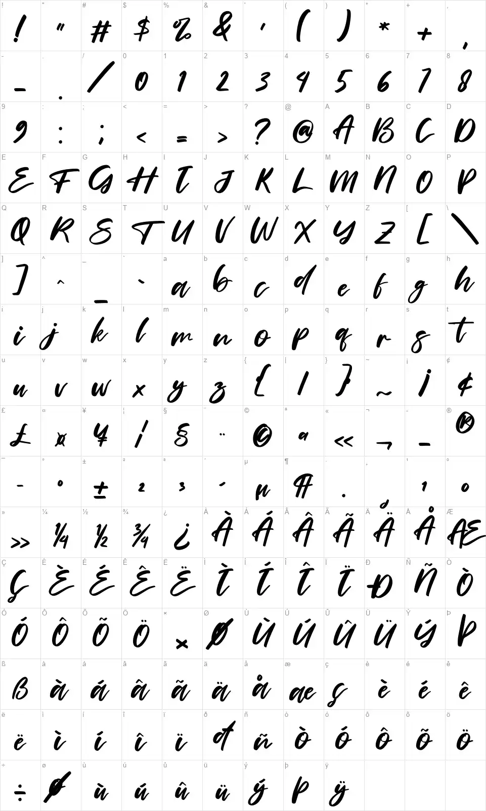 Charming Holidayfont character map