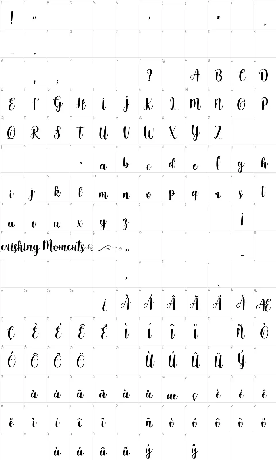 Cherishing Momentsfont character map