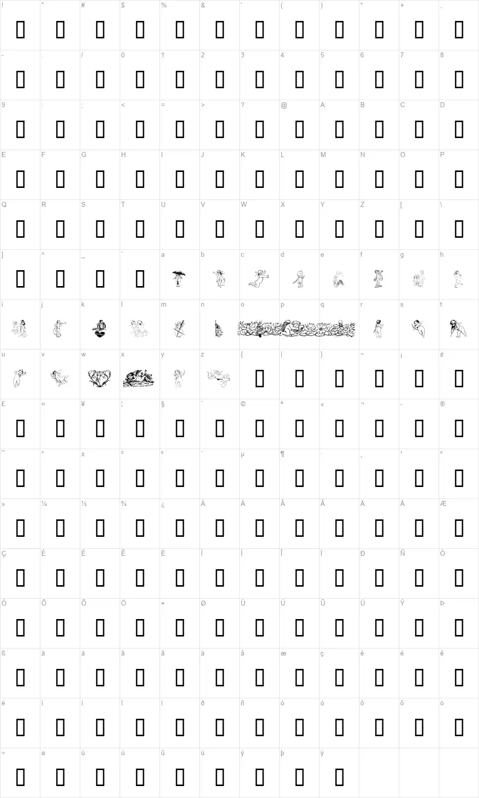 Cherubfont character map
