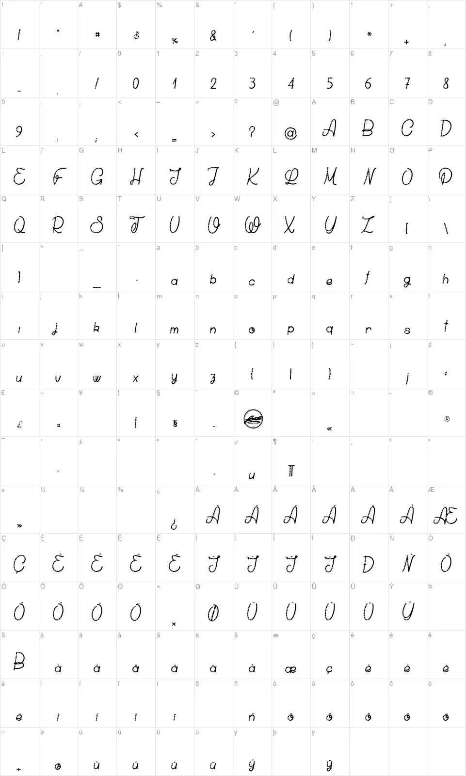 Chicken Socksfont character map