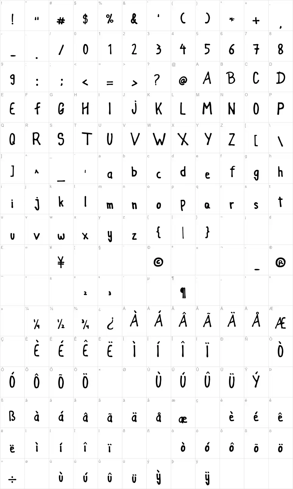 Child Emperorfont character map