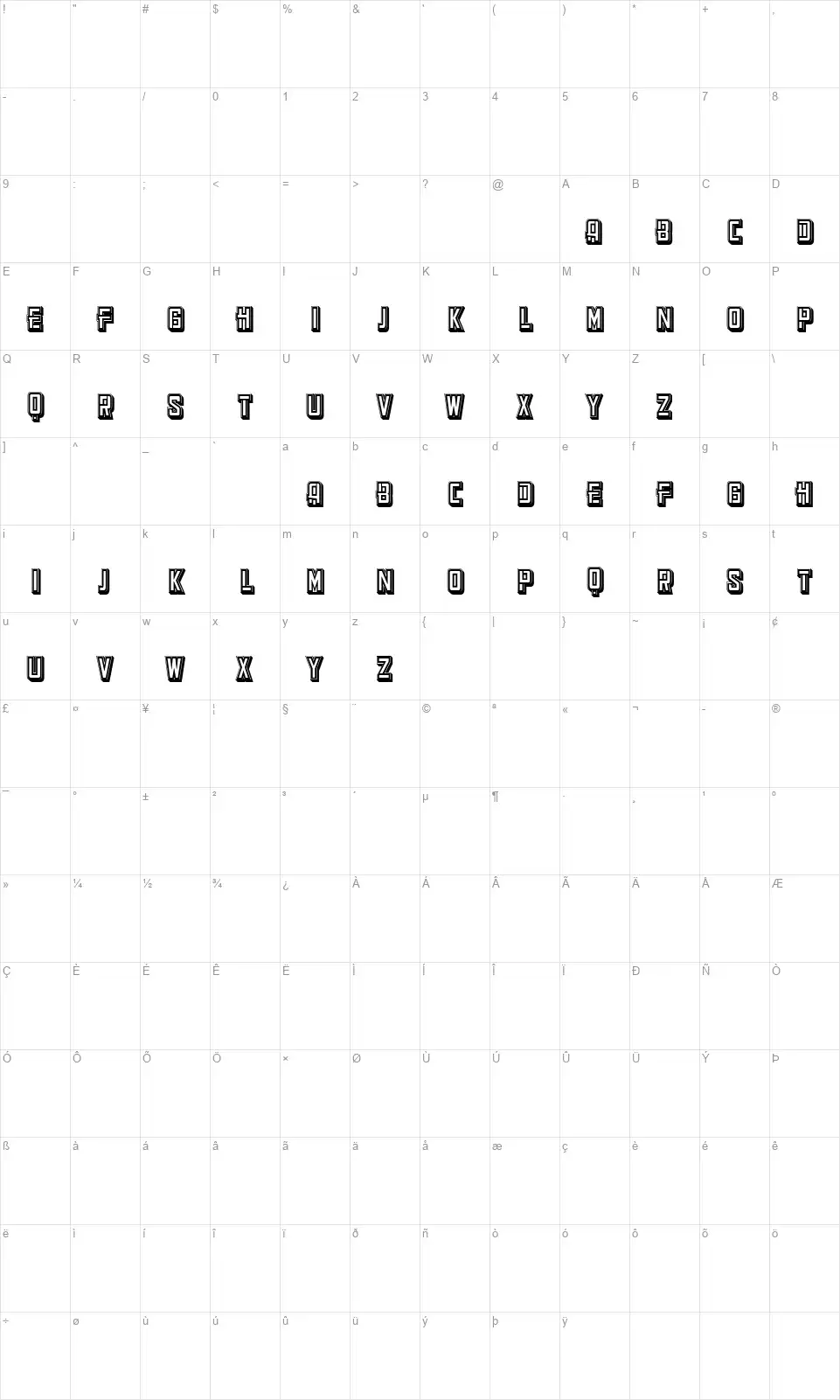 Chinoisfont character map