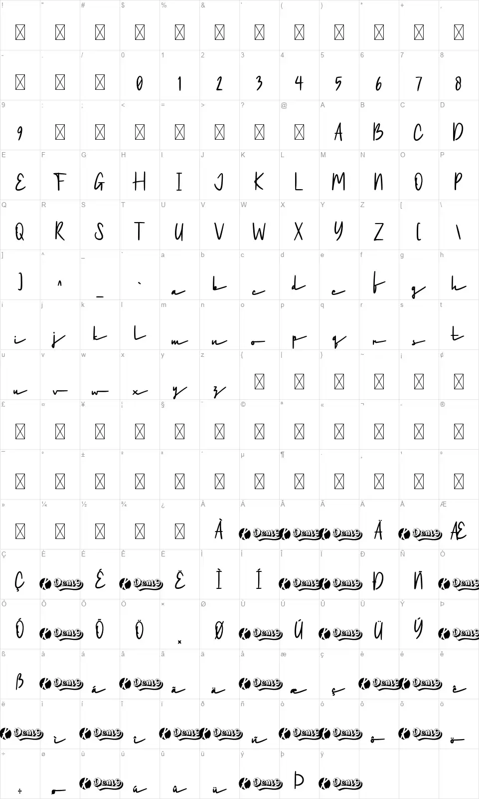Choco Romance San Seriffont character map