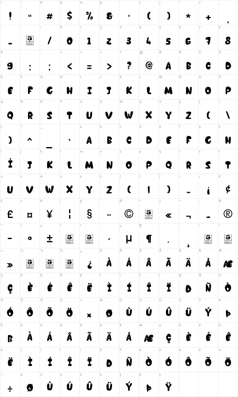 Chocolate Barfont character map