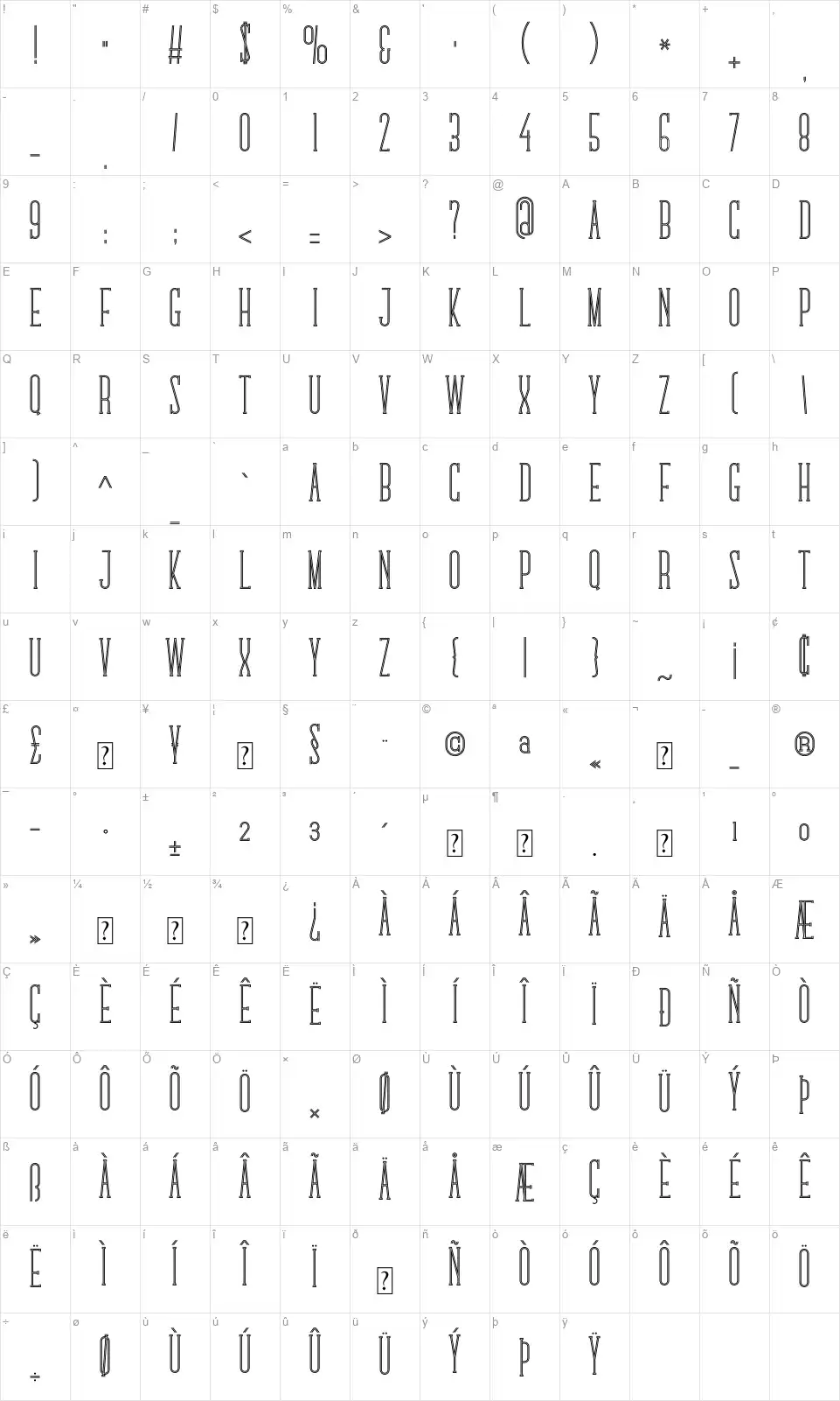 Chokie Crossline Stylefont character map