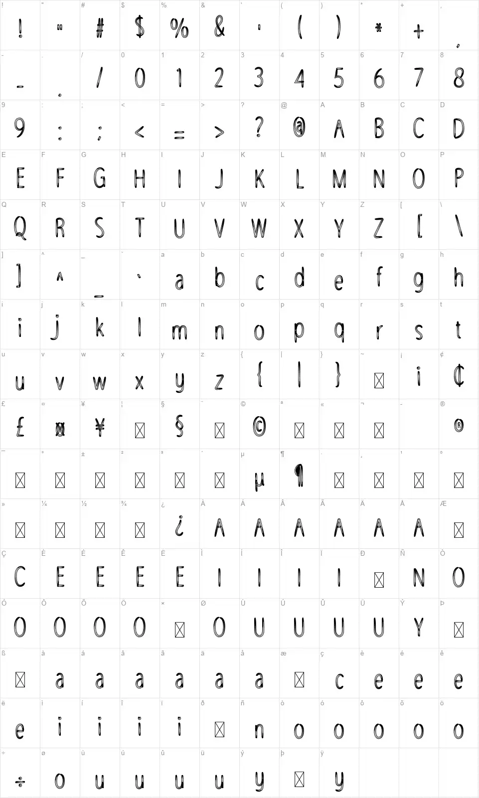 Christmas Evernightfont character map