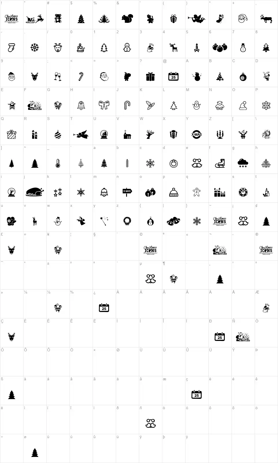 Christmas Iconsfont character map