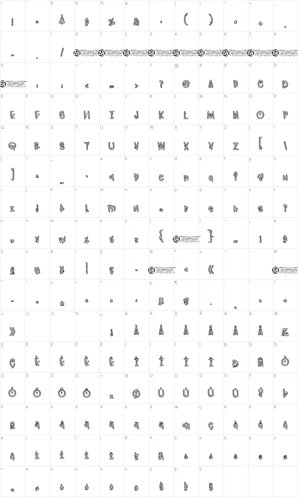 Christmas Tree Ornamentsfont character map