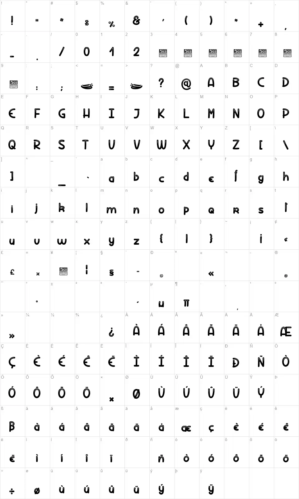 Chuck Borisfont character map