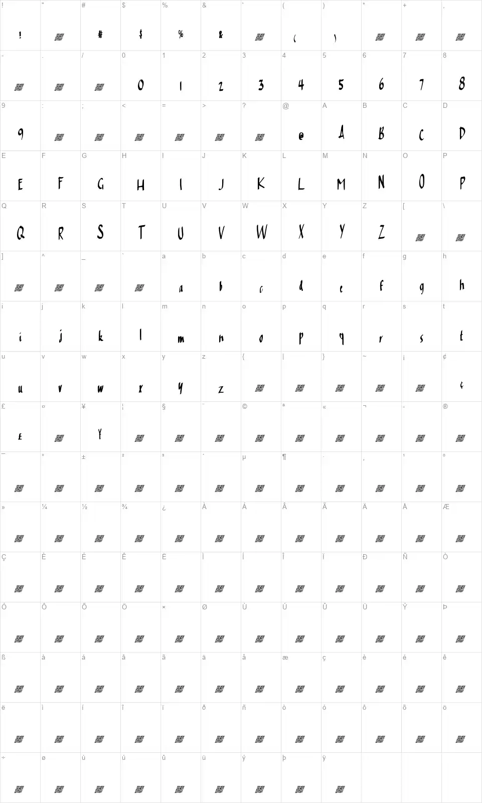 Clean Simple DTfont character map