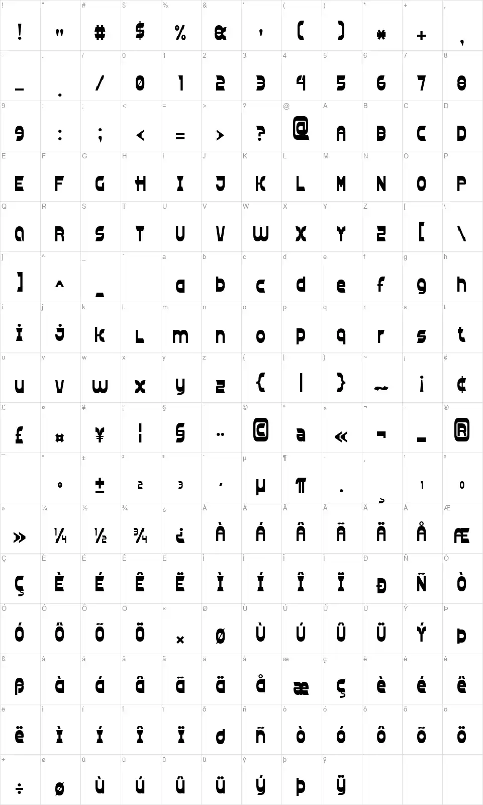 Clear Line 7font character map