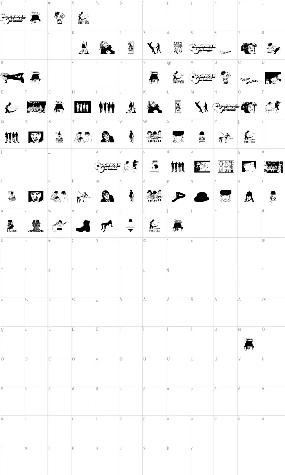 Clockwork Orangefont character map