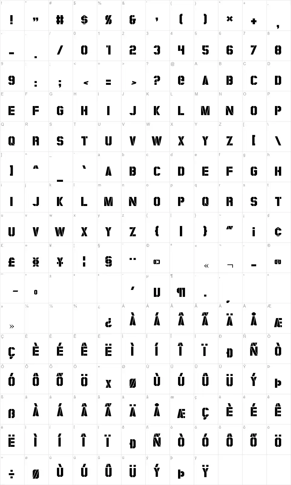 Coburnfont character map