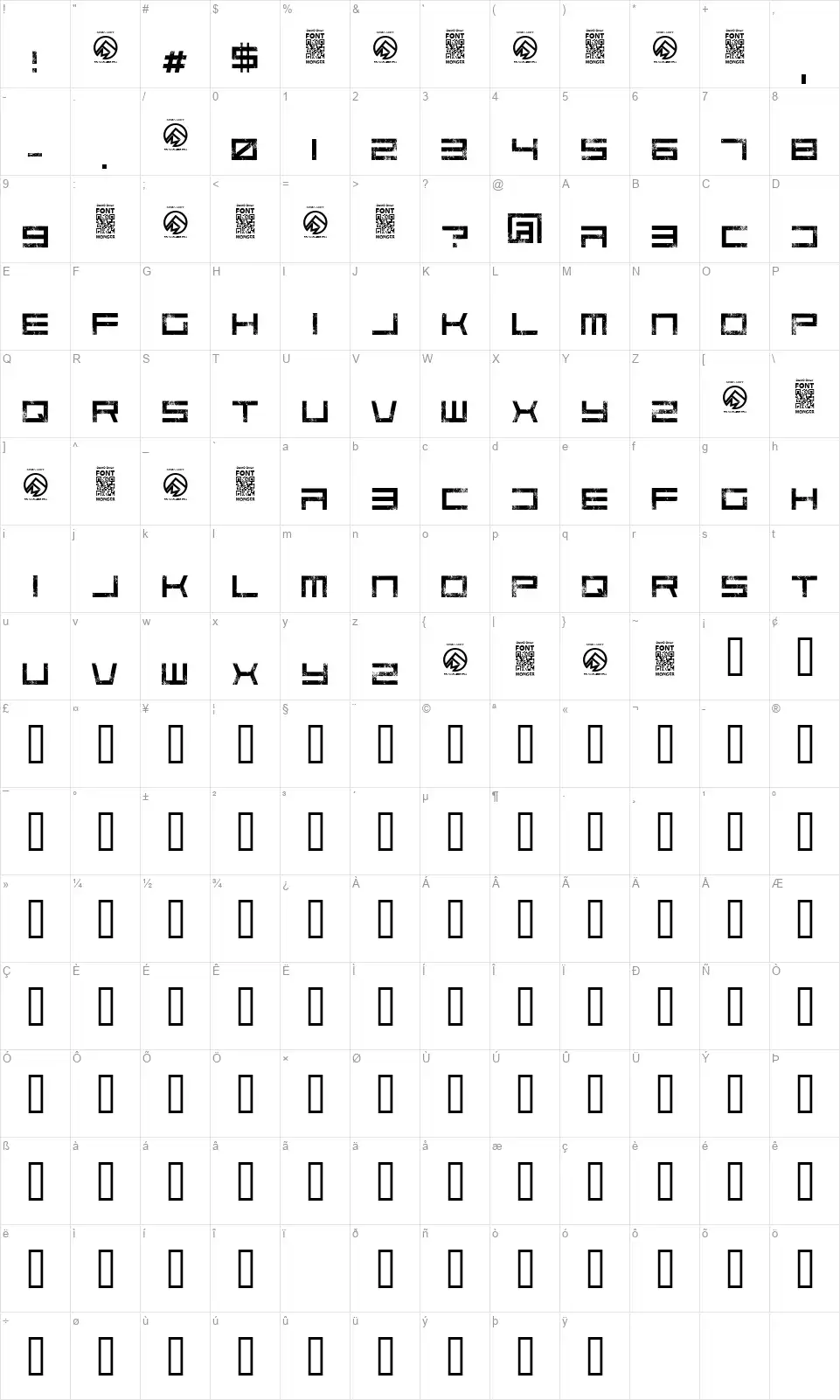 Code Predatorsfont character map