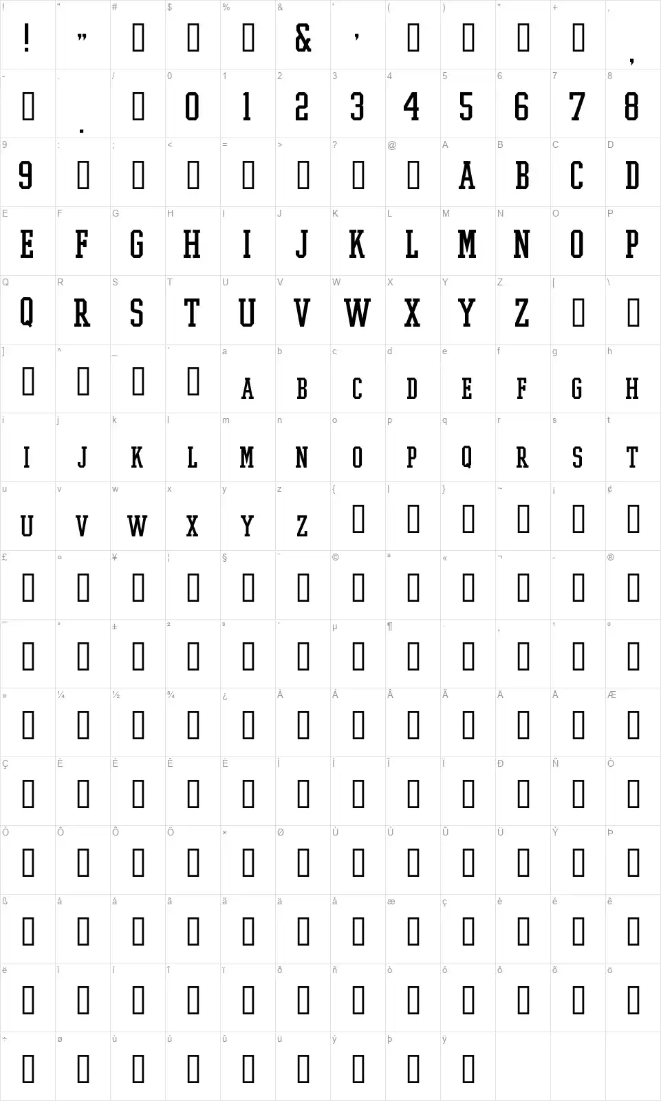 College Boyfont character map