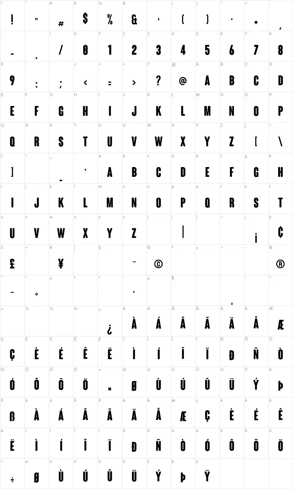 Coluna Roundedfont character map