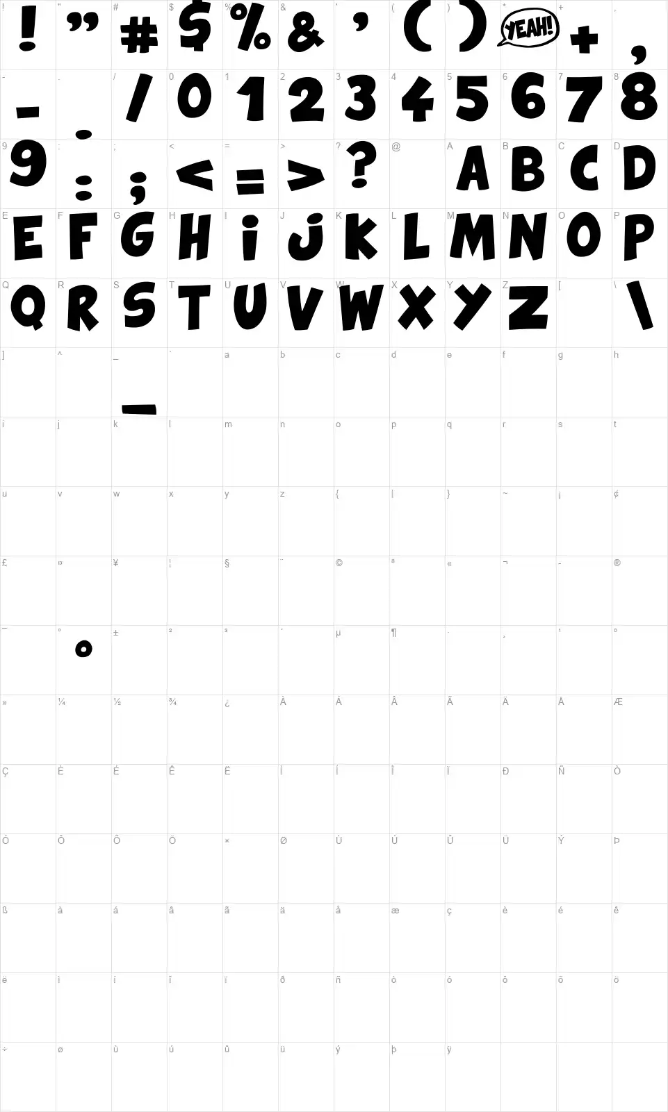 Comix Loudfont character map