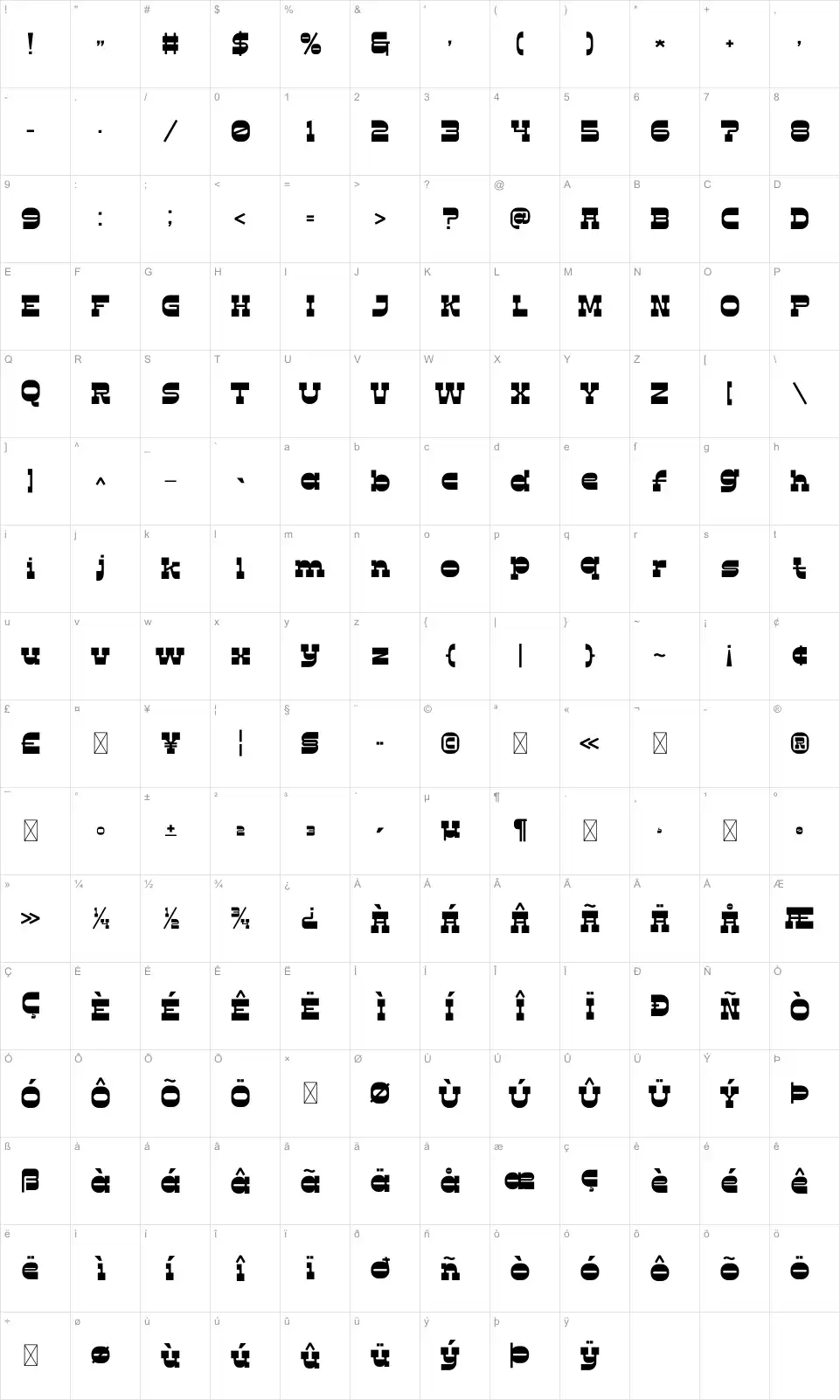 Comoz Map Comozfont character map