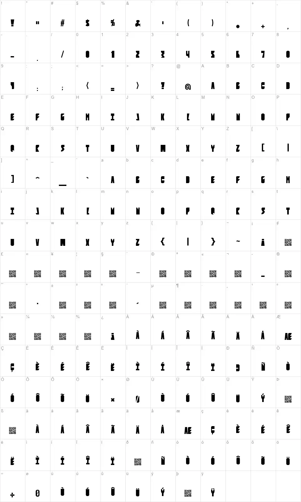 Contingentsfont character map