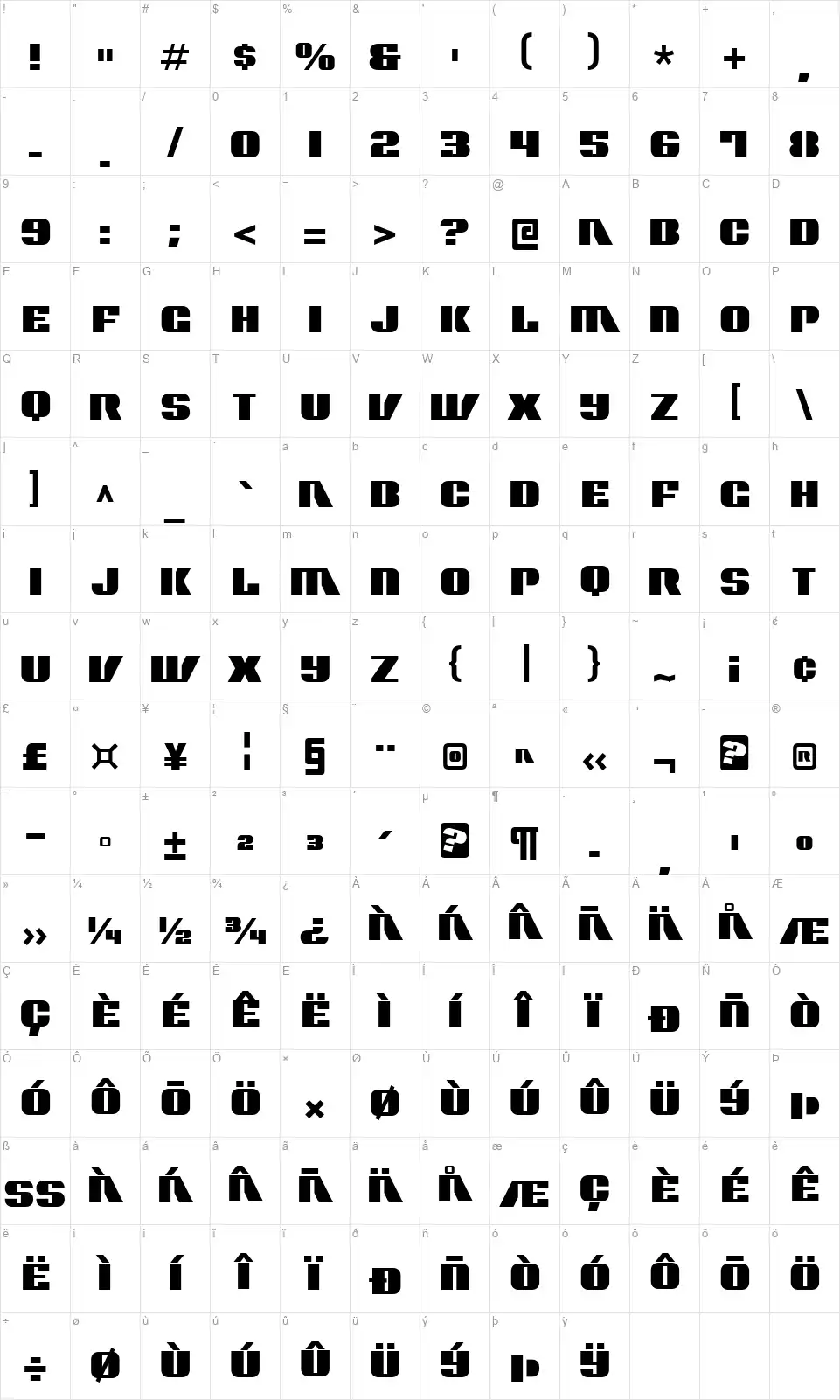 Contour Generatorfont character map