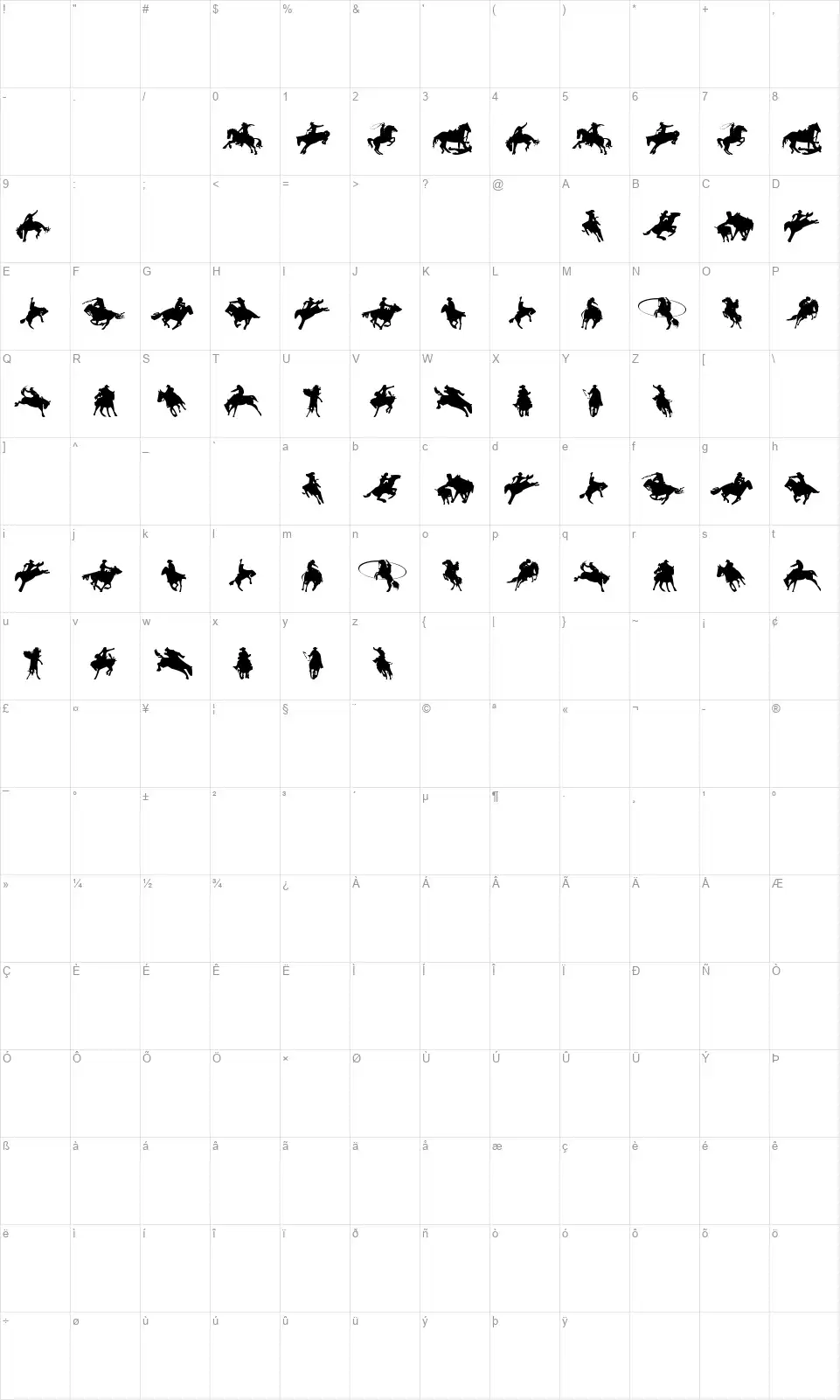 Cowboyfont character map