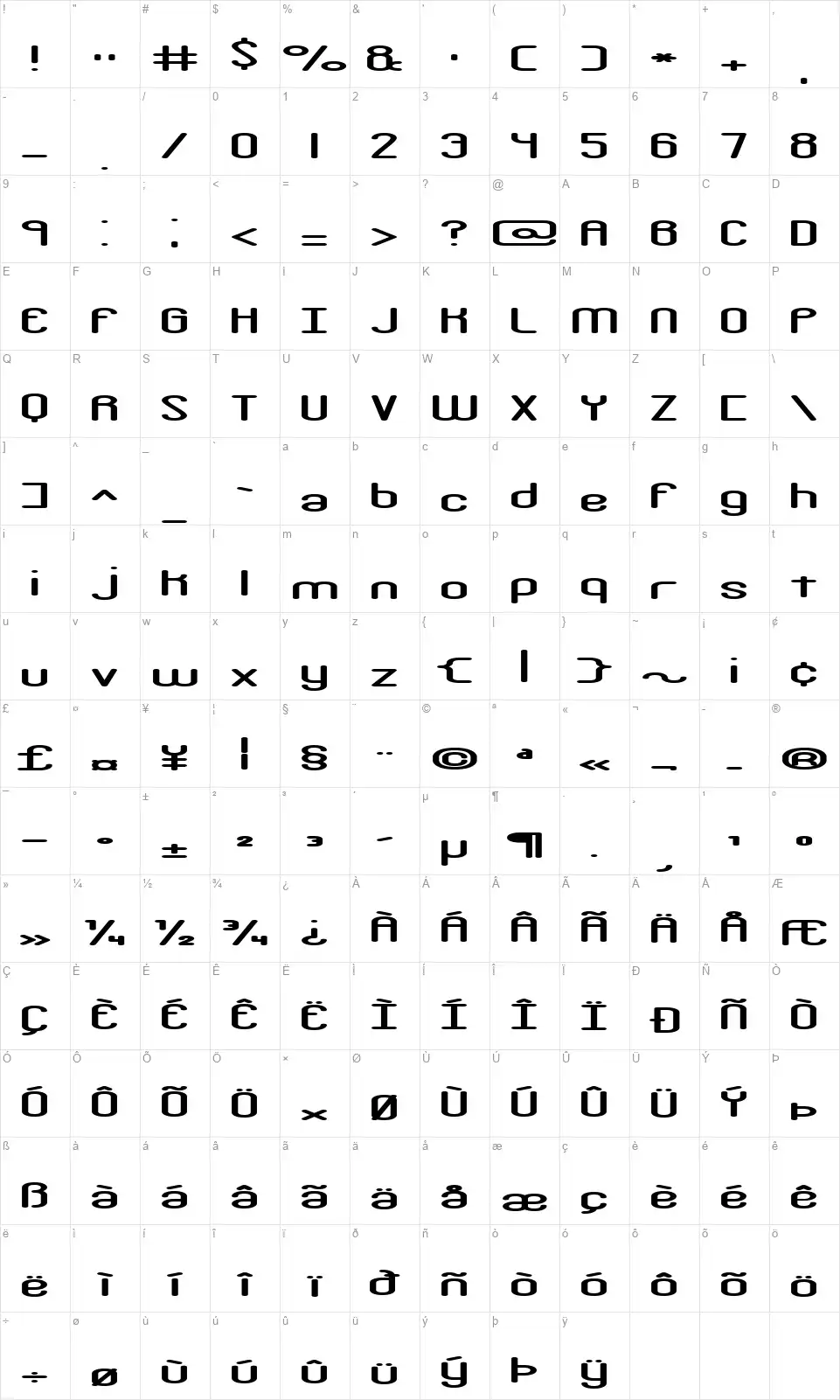 Crackdownfont character map