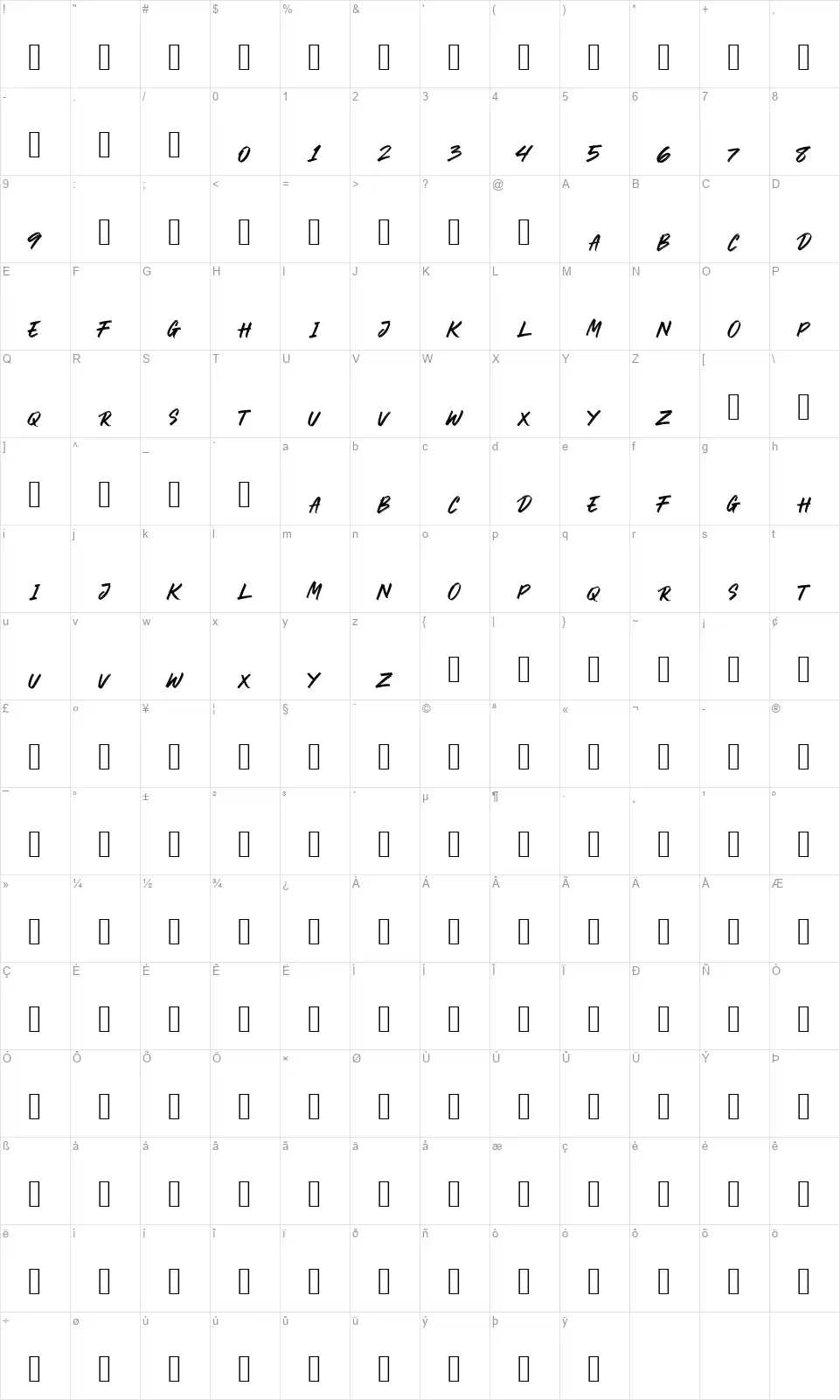 Crackrockfont character map