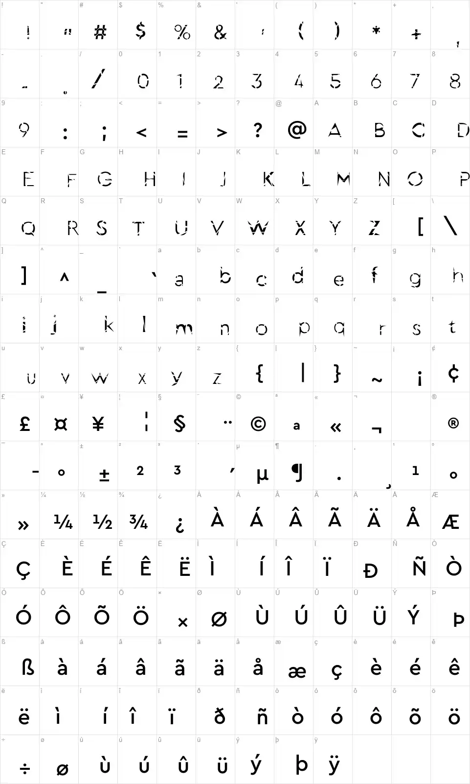 Crazy Brokenfont character map