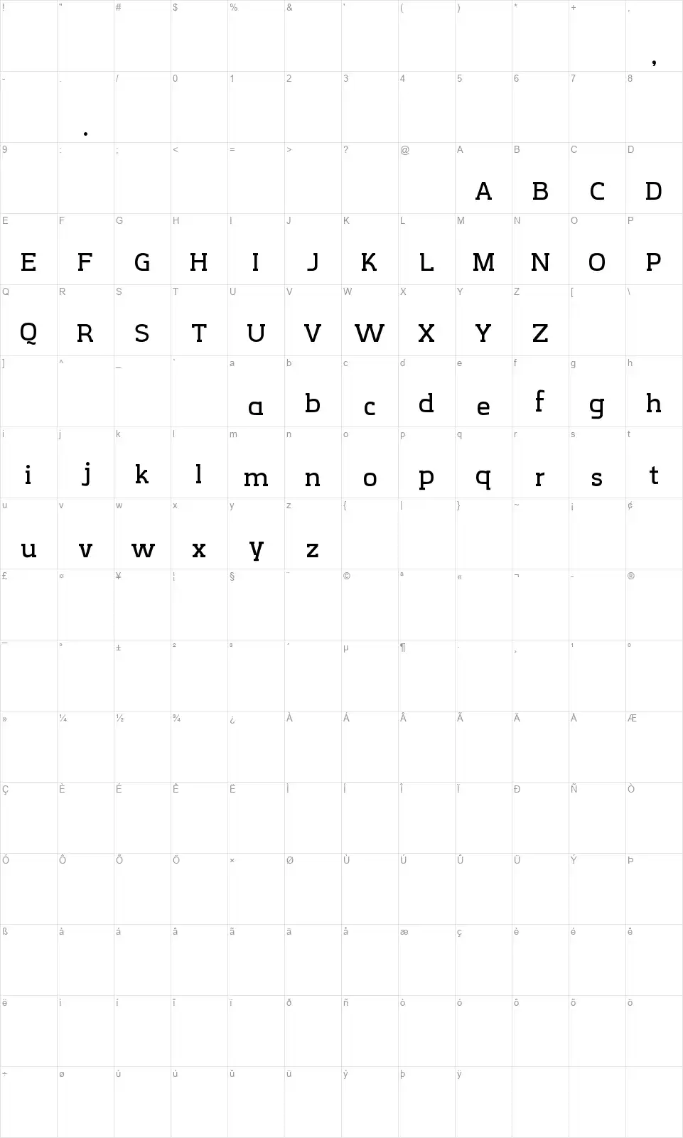 CreativZoo Serif font character map