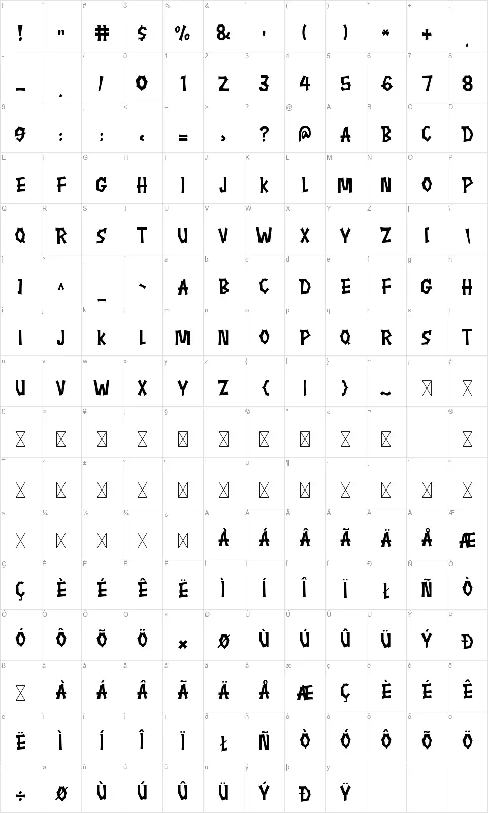 Creepy Storyfont character map