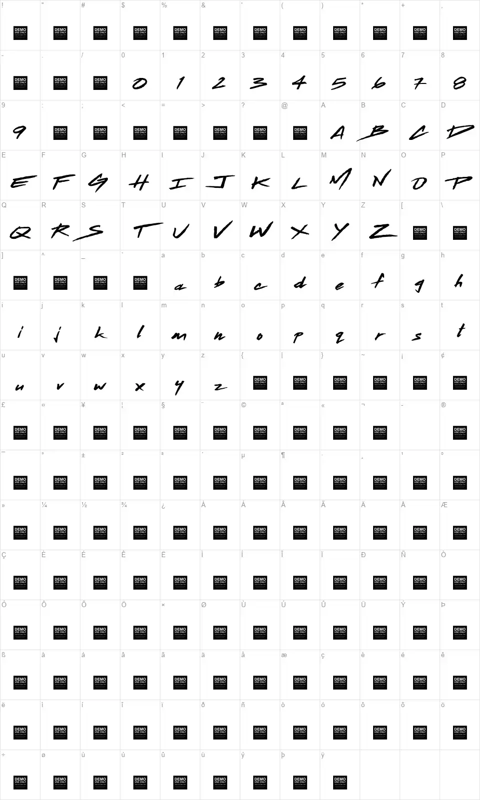 Cru Jonesfont character map