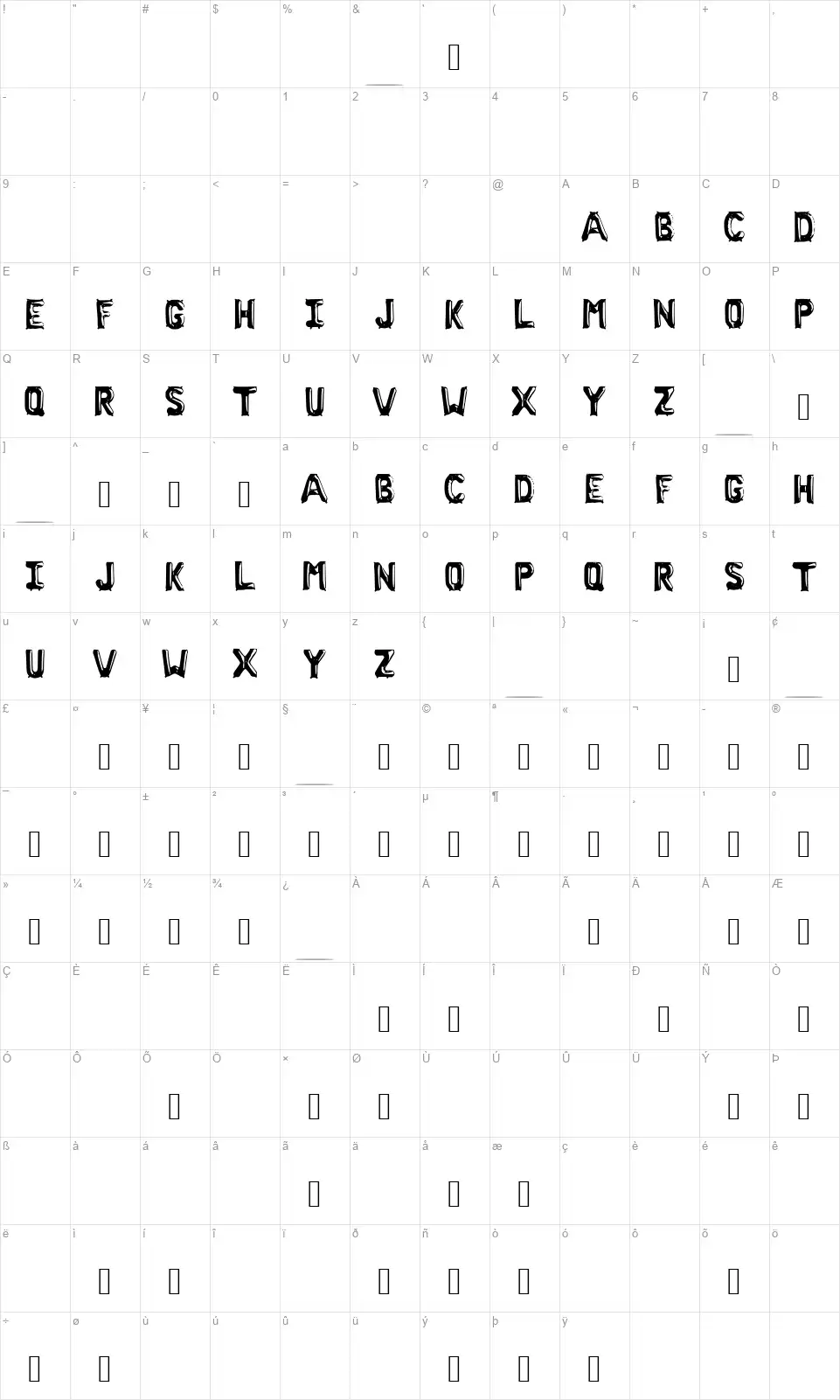 Cry Babyfont character map