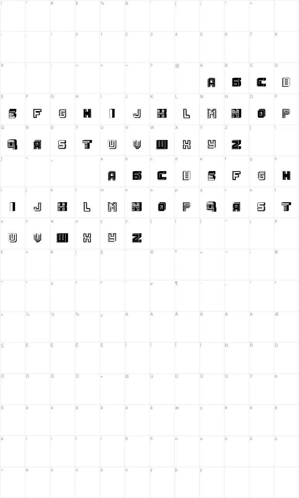 Curefont character map