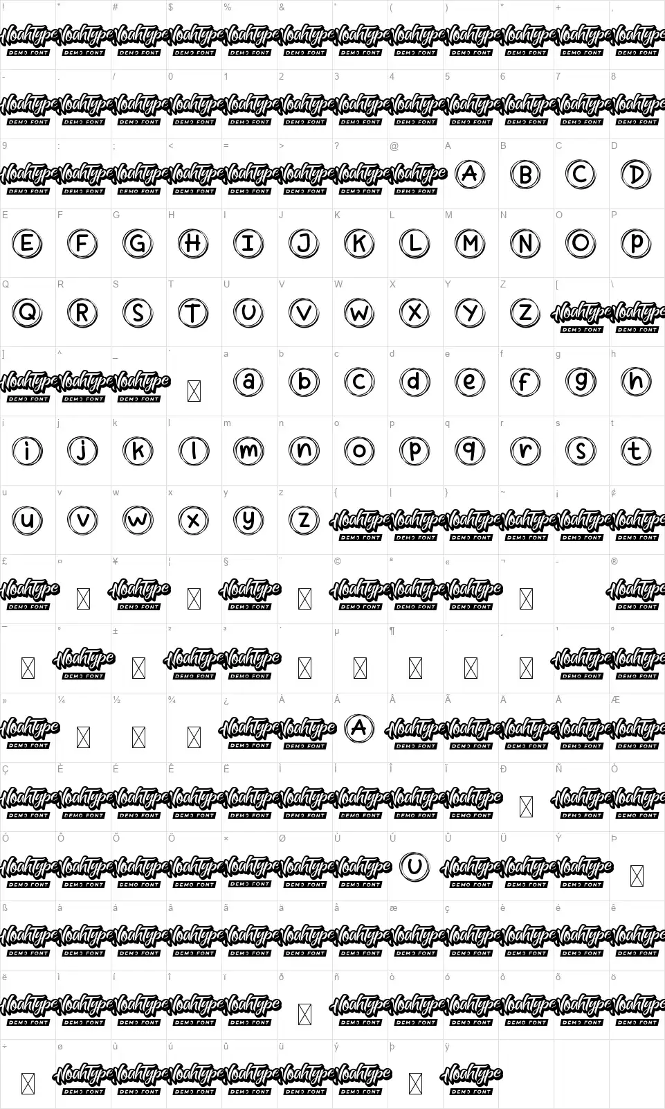 Cute Decorfont character map