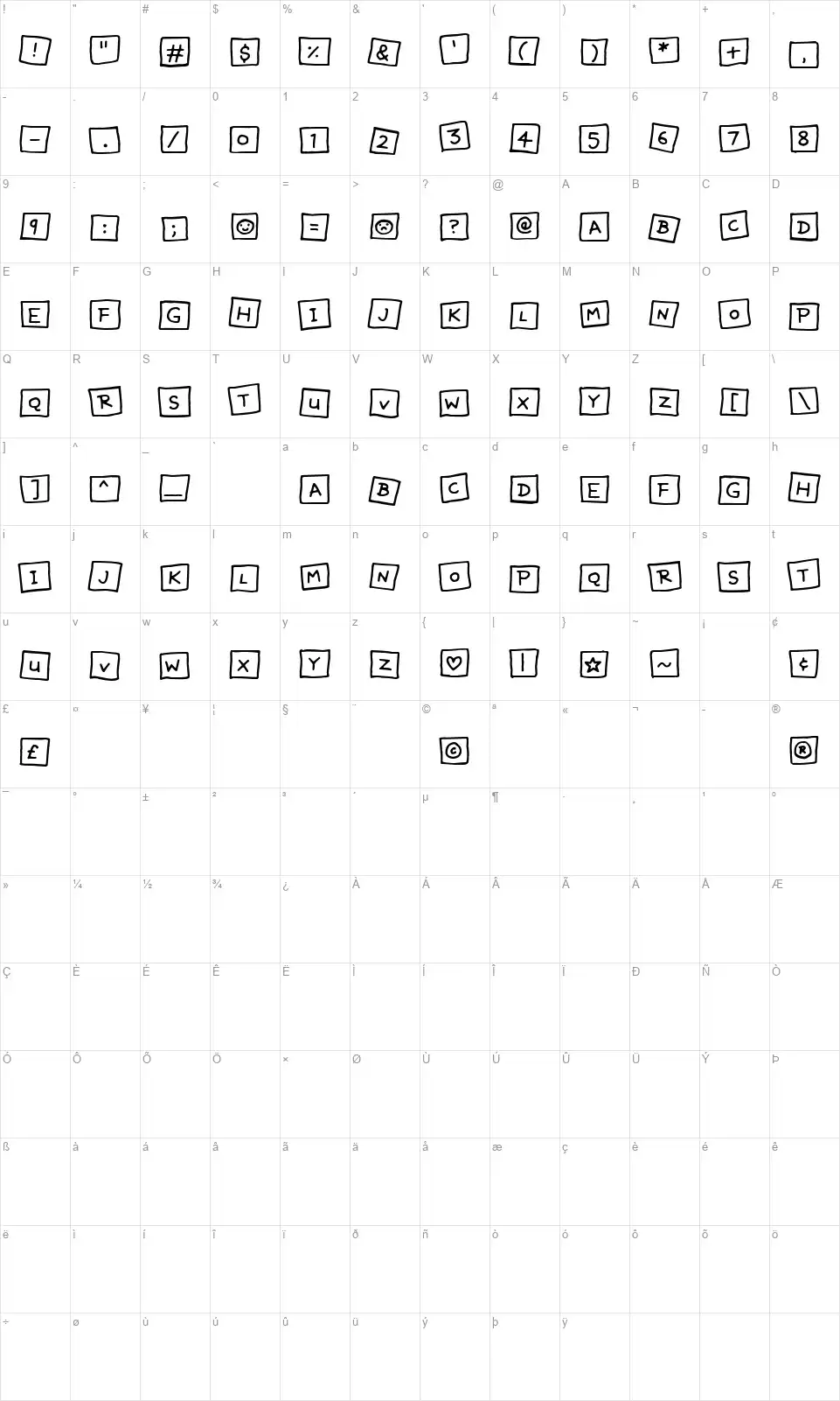 Cute Notesfont character map