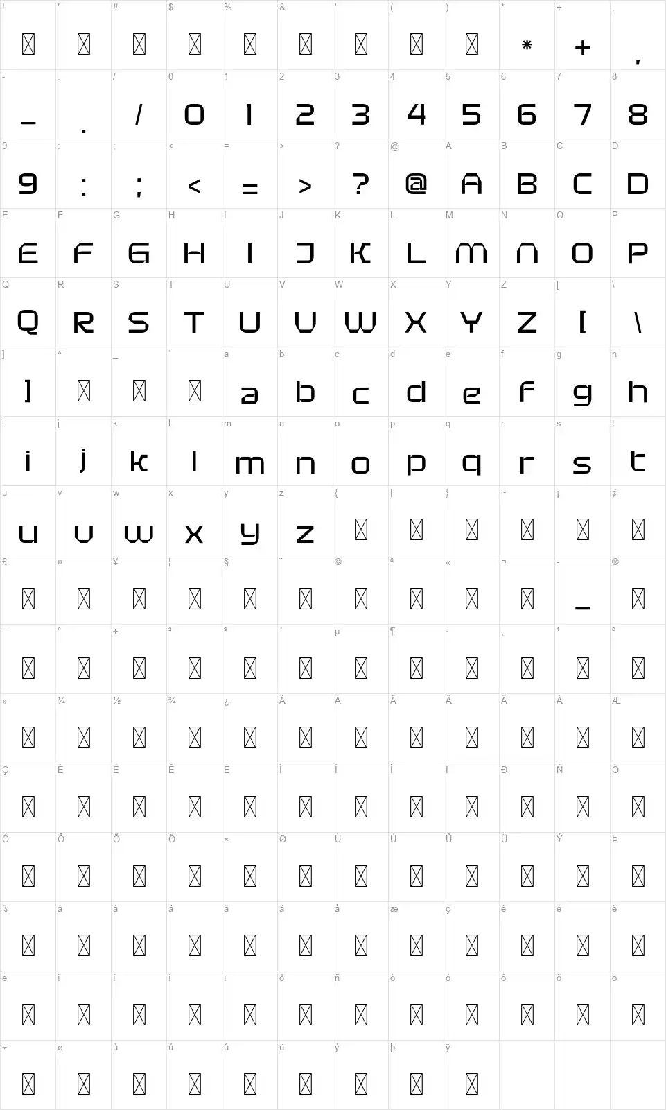 Cyber Copix Map Cyber Copixfont character map