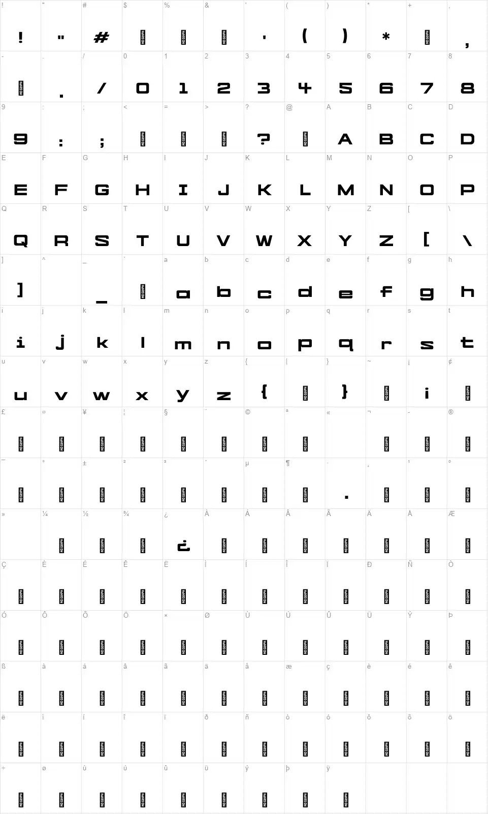Cyber Freightfont character map