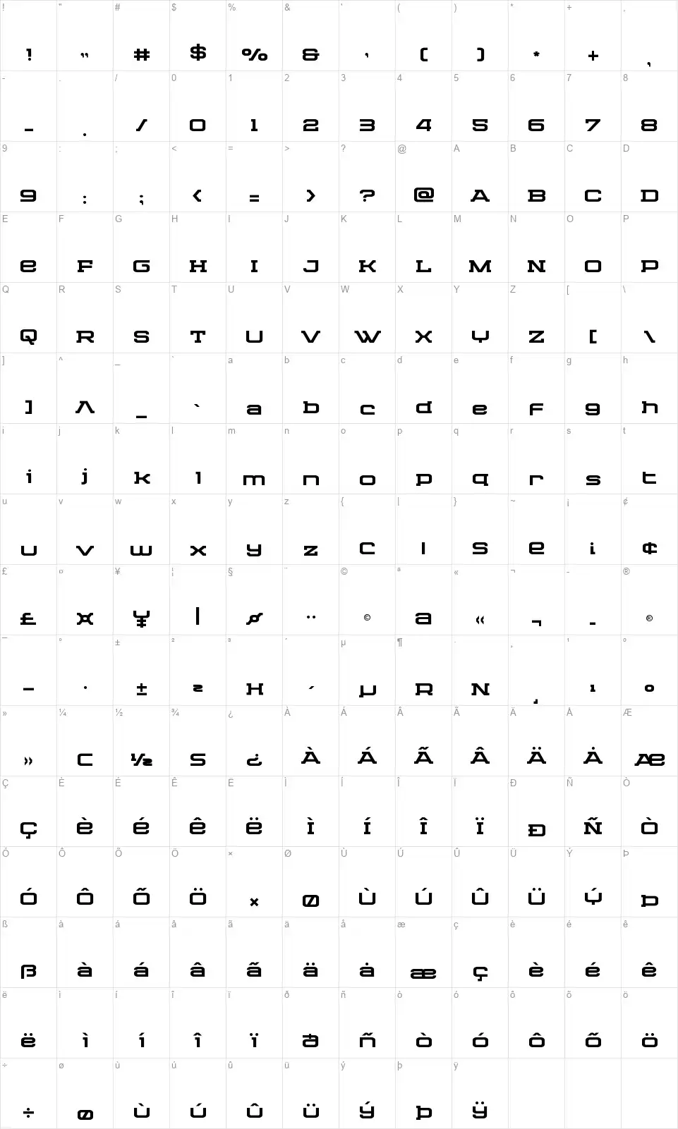 Cydonia Centuryfont character map