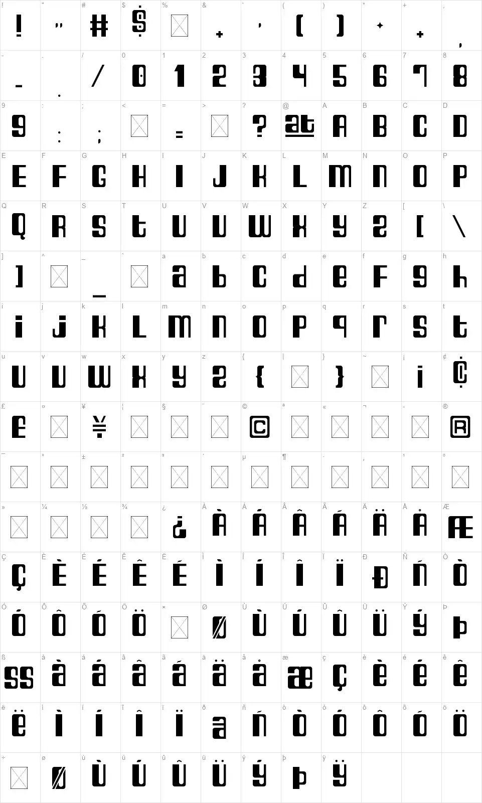 Cyranofont character map