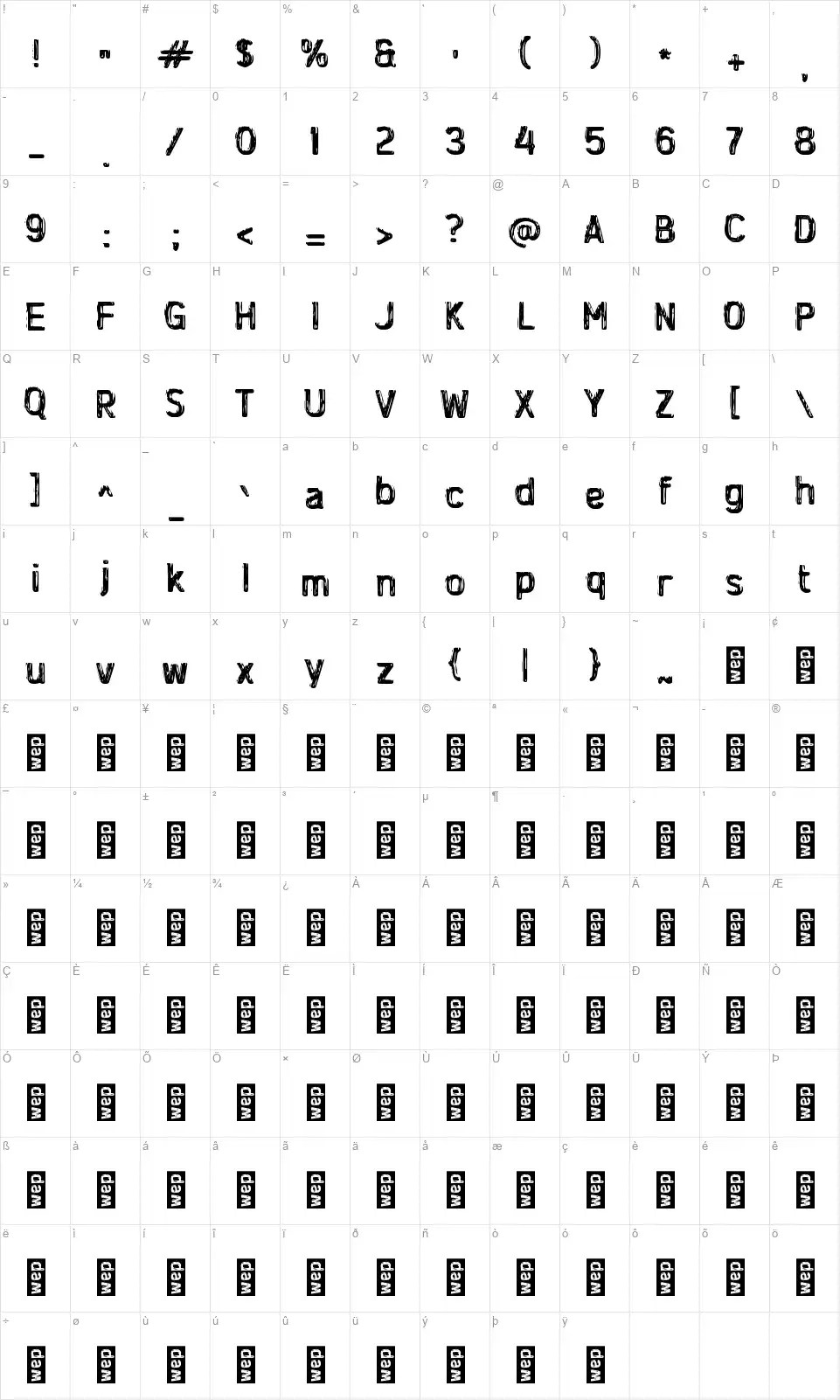 d Delmanfont character map