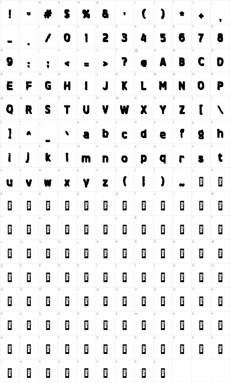 d Denganfont character map