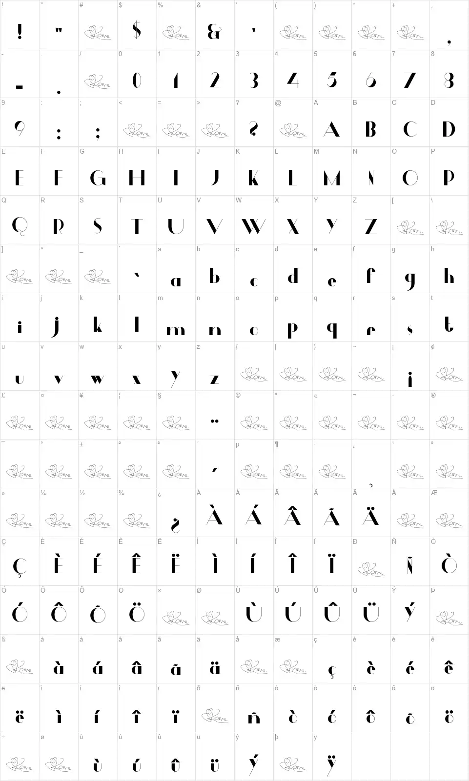Dalmaisfont character map