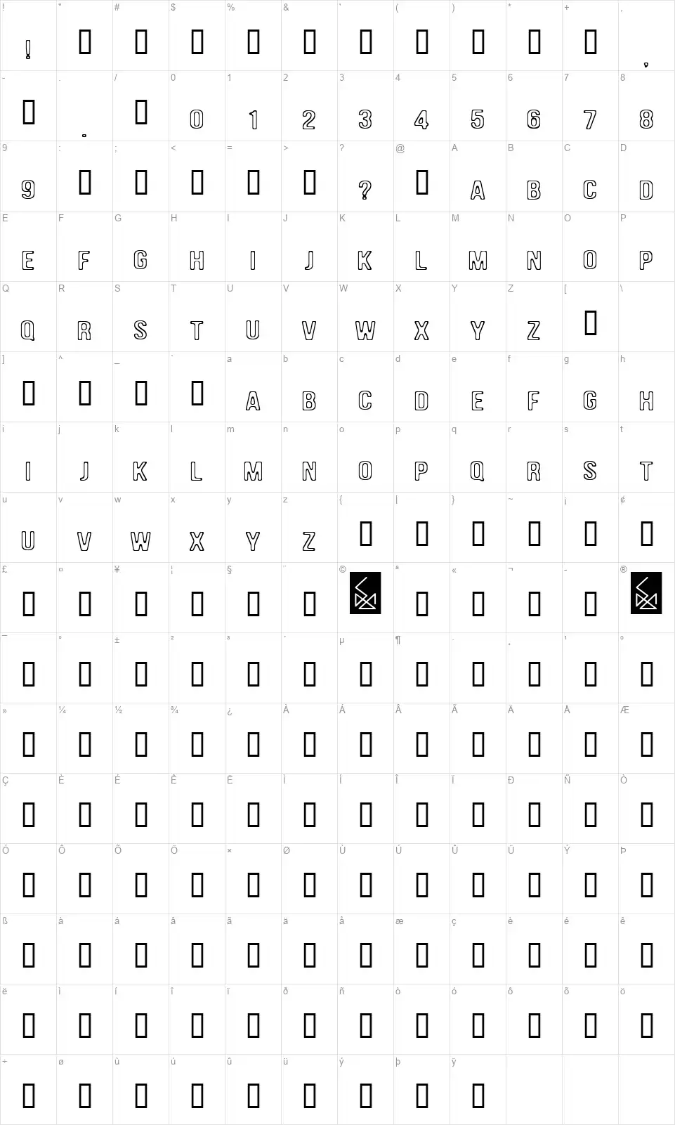 DAMfont character map