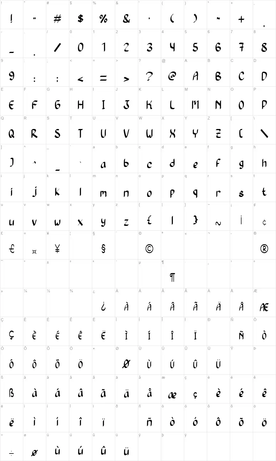 Dancing Queenfont character map
